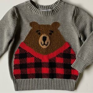 Sweater Size 3T Bear Boys Gray Old Navy 100% Cotton Woods Nature Toddler EUC